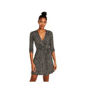 Calvin Klein Snakeskin Print Classic Wrap Dress Brown Size 10 Retro Neutral Fall